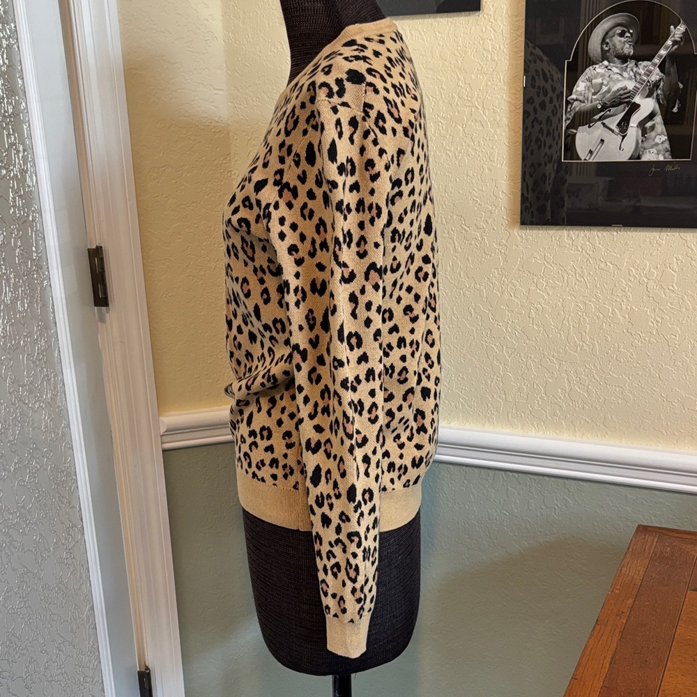 J CREW TEDDIE Leopard Print Crewneck Sweater - Camel & Black - Picture 2 of 8